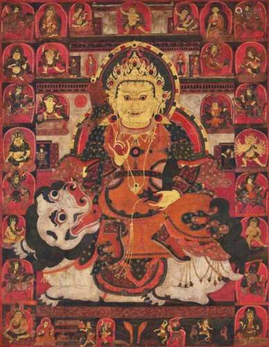 Tibet，15th century A large thangka of Vaishravana