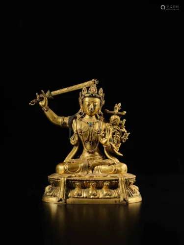 Qing dynasty，18th century A gilt-copper alloy figure of Manj...