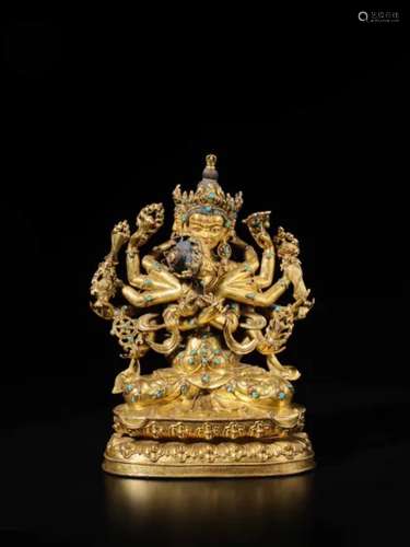 Tibet，15th century A gilt-copper alloy figure of Guhyasamaja
