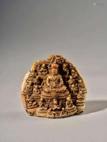 Tibet，circa 15th century A stone Kagyu hierarch group