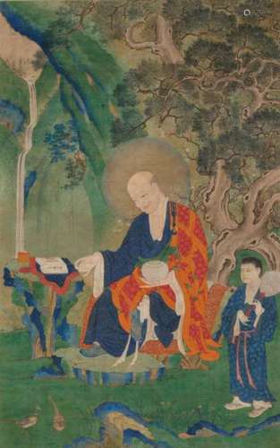 Tibet or China，15th century A painting of Pindola Bharadvaja