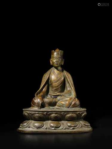 Tibet，14th/15th century A large copper and silver-inlaid cop...