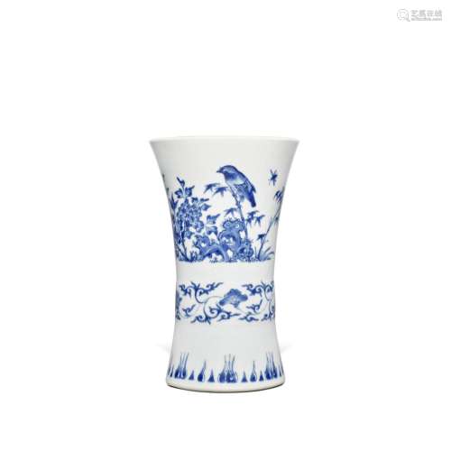 A blue and white 'bird and flower' beaker vase, Ming dynasty...