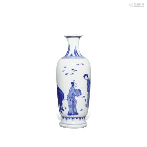 An inscribed blue and white 'figural' vase, Qing dynasty, Ka...