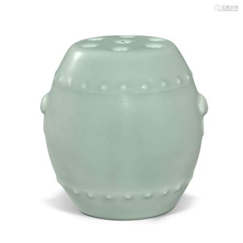 A rare celadon-glazed drum-shaped flower vase, Seal mark and...