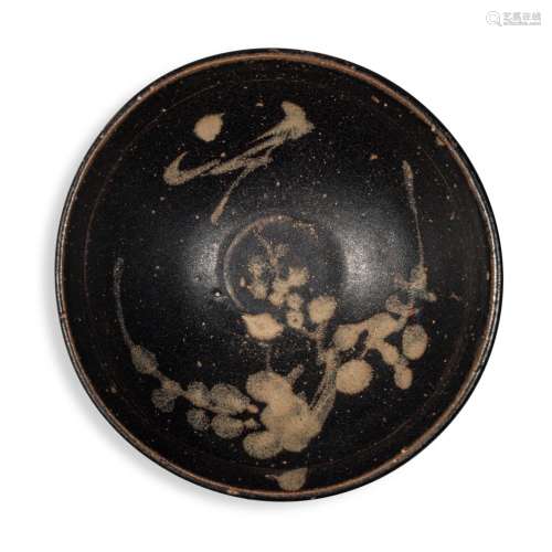 A painted 'Jizhou' black-glazed 'prunus' bowl, Southern Song...