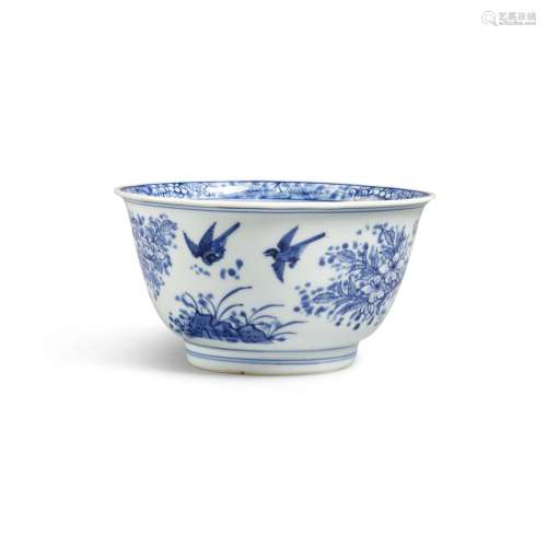 A blue and white 'bird and flower' deep bowl, Qing dynasty, ...