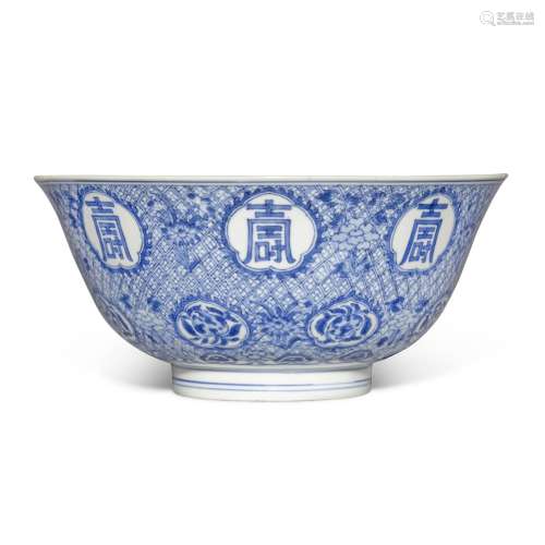A blue and white 'longevity' bowl, Qing dynasty, Kangxi peri...