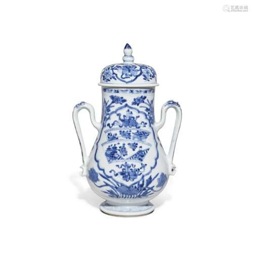 A blue and white two-handled baluster jar and cover, Qing dy...