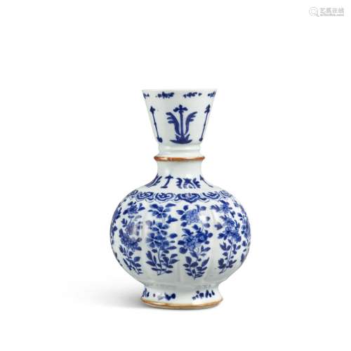 A blue and white fluted 'floral' hookah base, Qing dynasty, ...