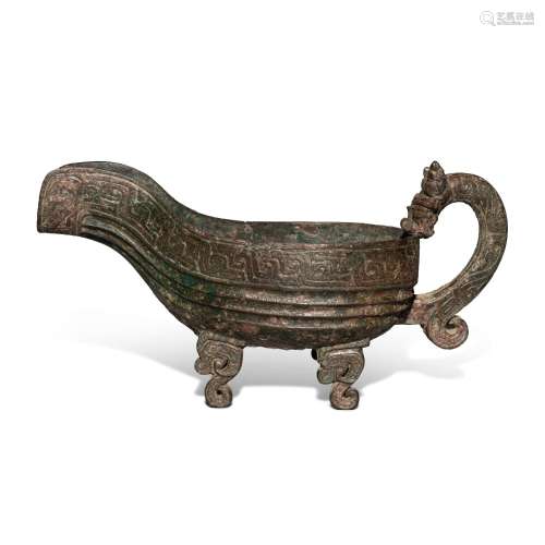 An archaic bronze ritual pouring vessel (Yi), Late Western Z...