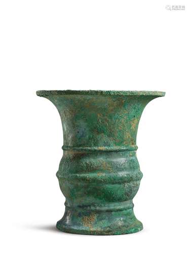 A very rare archaic bronze ritual wine vessel (Zun),  Early ...