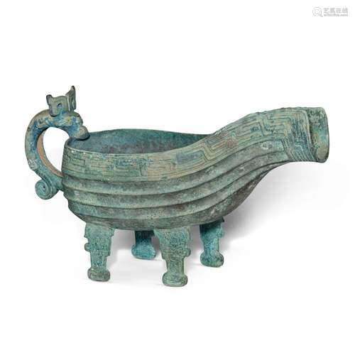 An archaic bronze ritual pouring vessel (Yi), Late Western Z...