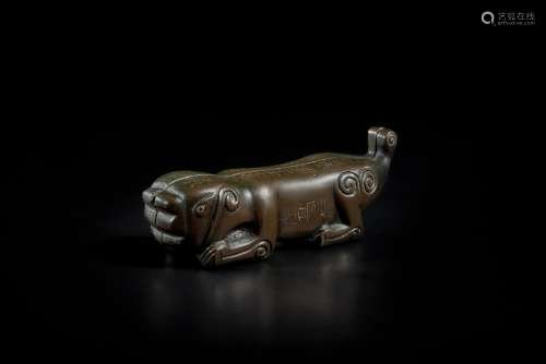 An inscribed bronze tiger tally, Ming dynasty | 明 銅錯銀「武...