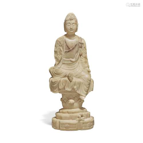 A painted marble seated figure of Buddha Tang dynasty | 唐 大...