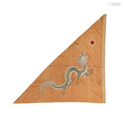 A yellow silk embroidered 'dragon' banner, Qing dynasty, 19t...