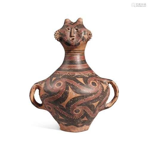 A very rare painted pottery humanoid head jar and cover, Neo...