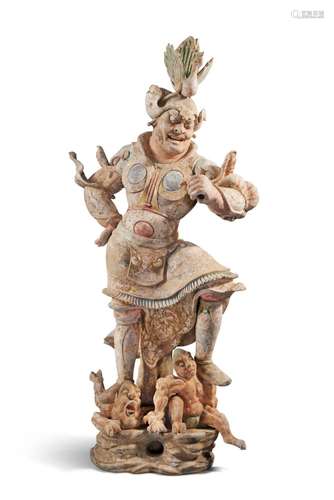 A large sancai-glazed pottery figure of a Lokapala, Tang dyn...