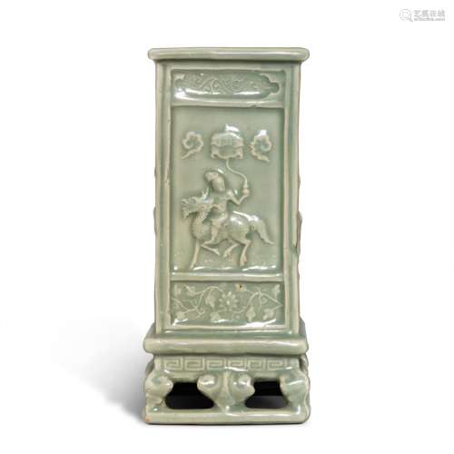 An unusual molded 'Longquan' celadon-glazed square-section '...