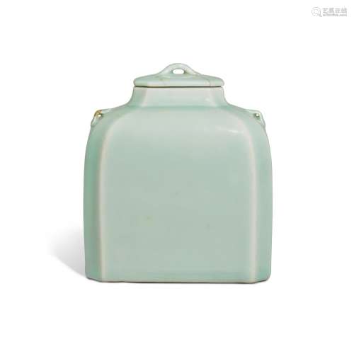 A rare celadon-glazed faceted jar and cover, Qing dynasty, Y...