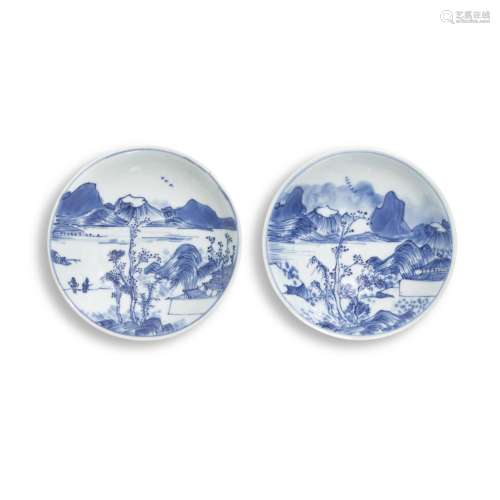 A pair of blue and white 'Master of the Rocks' saucer dishes...