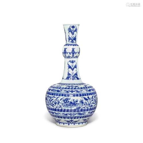 A blue and white 'figural' bottle vase, Ming dynasty, Chongz...