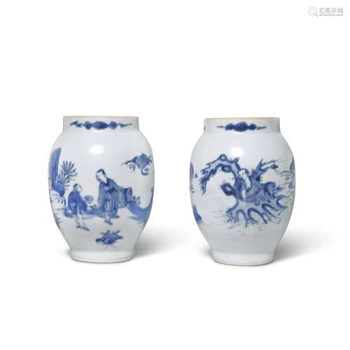 A pair of blue and white 'figural' jars, Ming dynasty, Chong...