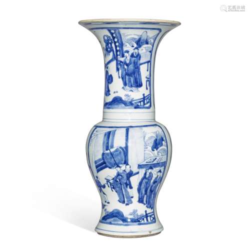 A blue and white 'figural' yenyen vase, Qing dynasty, Kangxi...