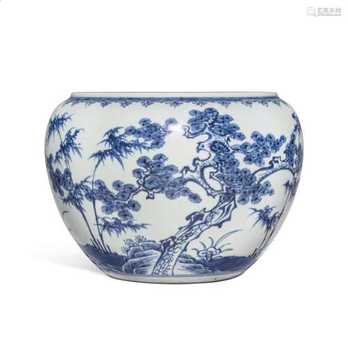A blue and white 'Three Friends of Winter' bowl (Gang), Qing...