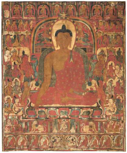 A THANGKA OF THE BUDDHA TIBET, LATE 12TH/EARLY 13TH CENTURY