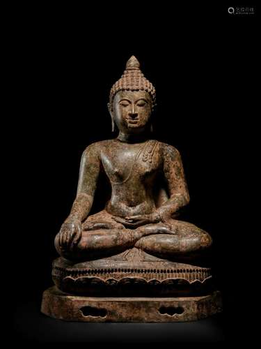 A COPPER ALLOY FIGURE OF BUDDHA NORTHERN THAILAND, LAN NA KI...