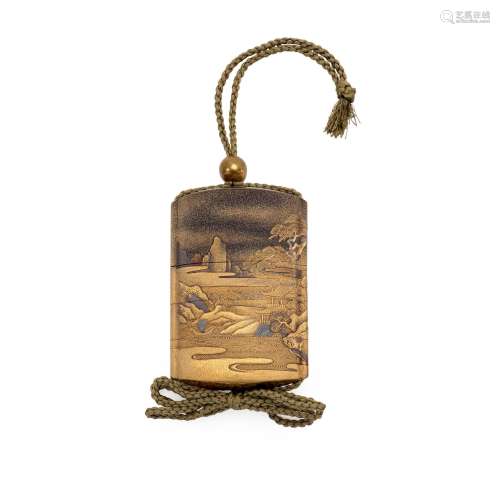 KAJIKAWA LINEAGE A Gold Lacquer Four-Case Inrō Edo period (1...