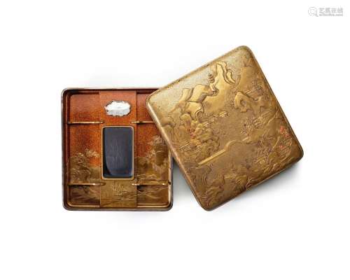 AN INLAID GOLD LACQUER SUZURIBAKO (WRITING BOX) Edo period (...