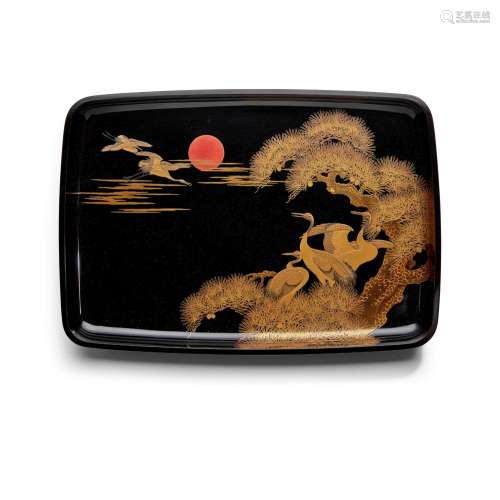 A LARGE BLACK LACQUER TRAY Taisho (1912-1926) or Showa (1926...