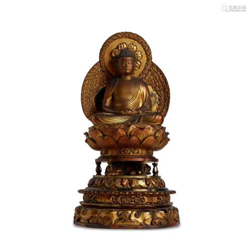 A SEATED WOOD FIGURE OF AMIDA BUDDHA Edo period (1615-1868),...