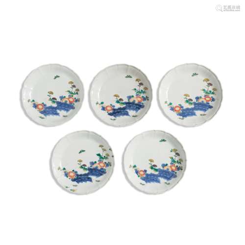 A SET OF FIVE MOLDED PORCELAIN DISHES Hizen Ware, Imari Type...