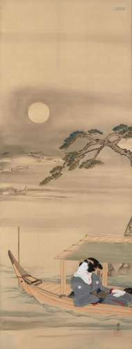 TEISAI HOKUBA (1771-1844) A Beauty on a Boat Viewing the Moo...