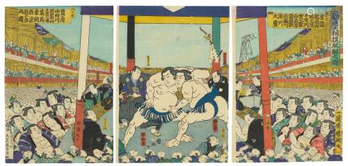 A GROUP OF EIGHT SUMO WRESTLING AND WRESTLER PRINTS Edo peri...