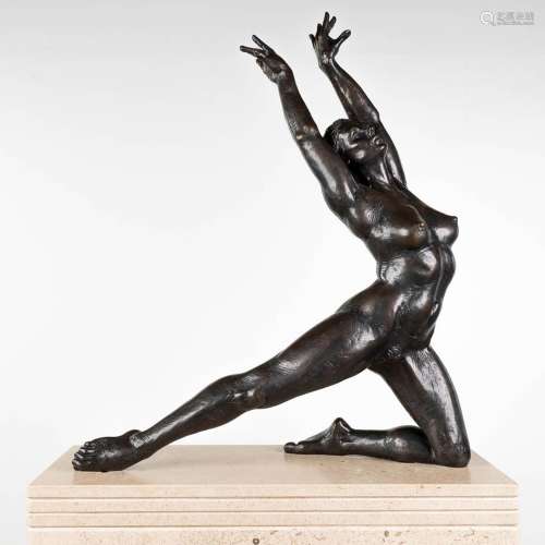 Irénée DURIEZ (1950) 'Femme' patinated bronze on a travertin...