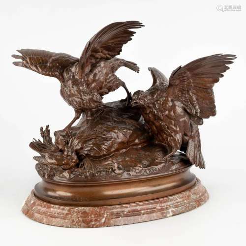 Alphonse ARSON (1822-1895) 'Partridges' patinated bronze. (D...