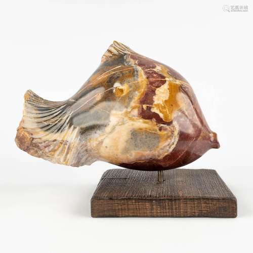 Lucien GHOMRI (1949) 'Fish' sculptured marble. (D:19 x W:32 ...