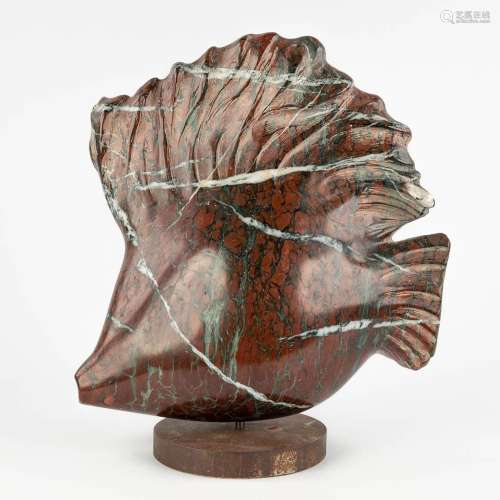 Lucien GHOMRI (1949) 'Fish' sculptured marble. (D:15 x W:32 ...