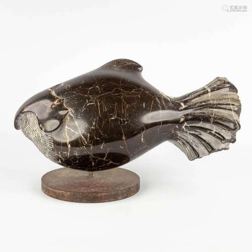 Lucien GHOMRI (1949) 'Whale' sculptured marble. (D:20 x W:48...
