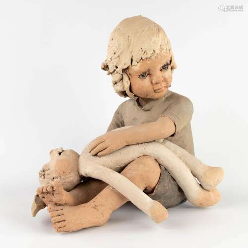 Jan DUMORTIER (XX-XXI) 'Child with a stuffed rabbit' terraco...