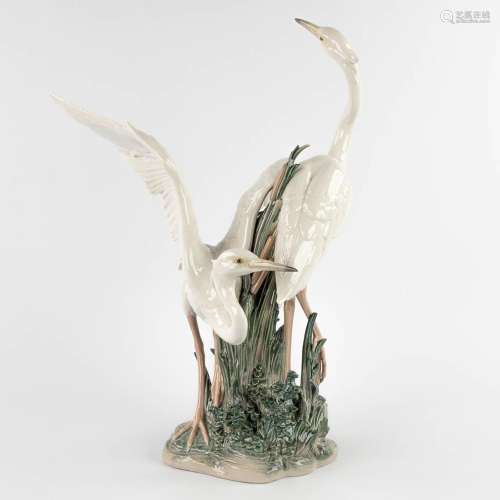 Lladro, 'Two Herons' glazed porcelain. 20th C. (D:36 x W:40 ...