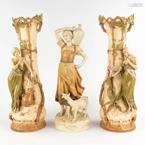 Royal Dux, three pieces of glazed faience. Art Nouveau style...