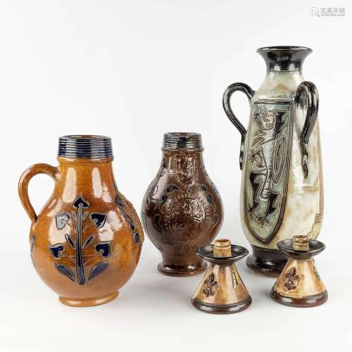 Roger GUERIN (1896-1954) 5 pieces of glazed ceramics. 20th C...
