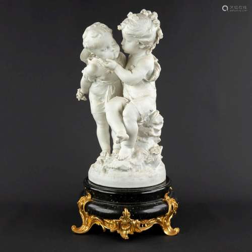 Auguste MOREAU (1834-1917) 'Two Children' bisque porcelain. ...