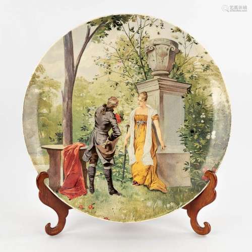 Sarreguemines, a large plate with romantic scène, hand-paint...