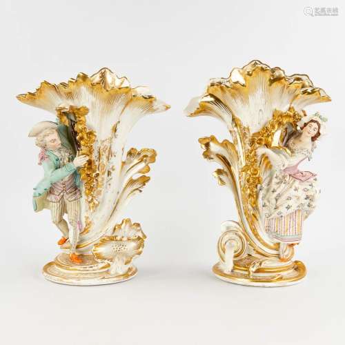 Vieux Bruxelles/Paris, a pair of vases decorated with figuri...
